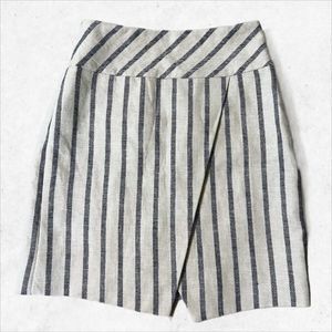 J Crew Faux Wrap Skirt sz‎ 00 Ivory Blue Striped Linen Style C4060 W12 x L17 1/4